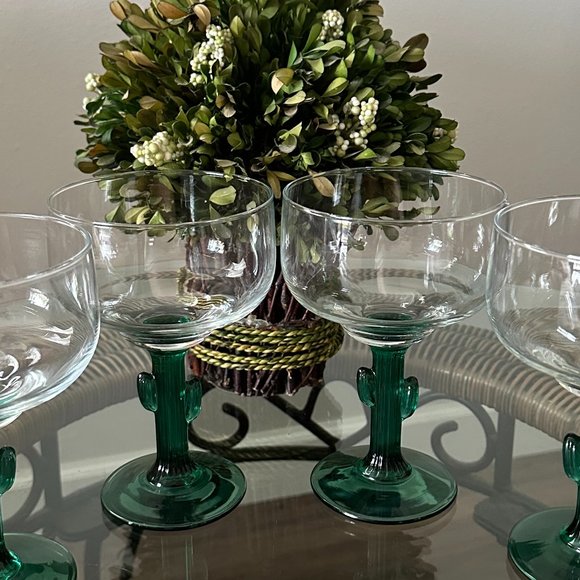 Libbey Dining Vintage Libbey Saguaro Emerald Green Cactus Stemmed